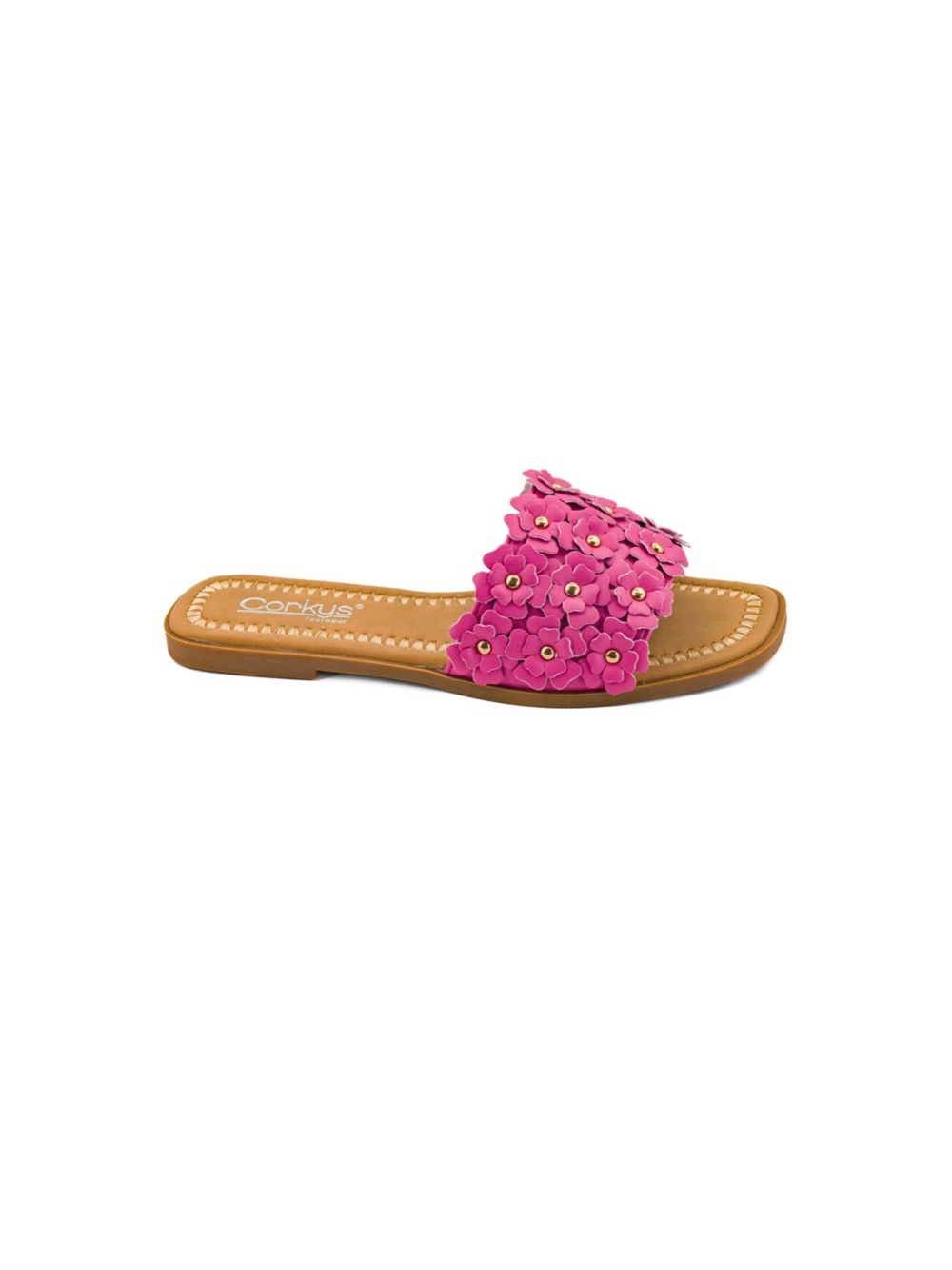Corkys  Hey Girl “Spring Fever” Pink Floral Slide Sandal with Tan Footbed